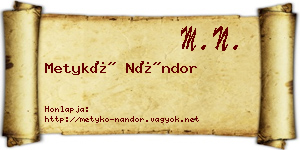 Metykó Nándor névjegykártya